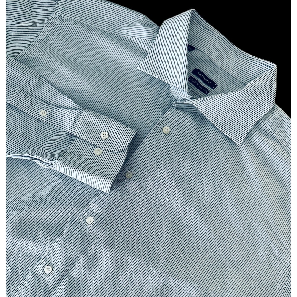 SuitSupply Mens Striped Egyptian Cotton Dress Shirt  Size 45/17.25 XXL‎